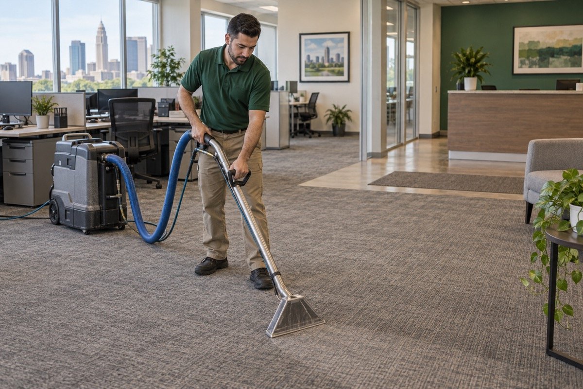 AI-generated illustration of cleaning work in a professional office