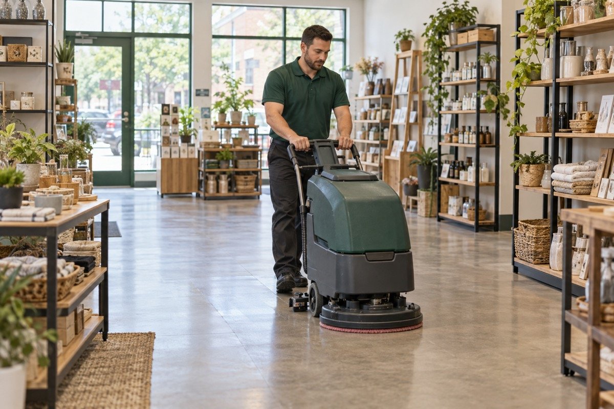 AI-generated illustration of cleaning work in a retail store